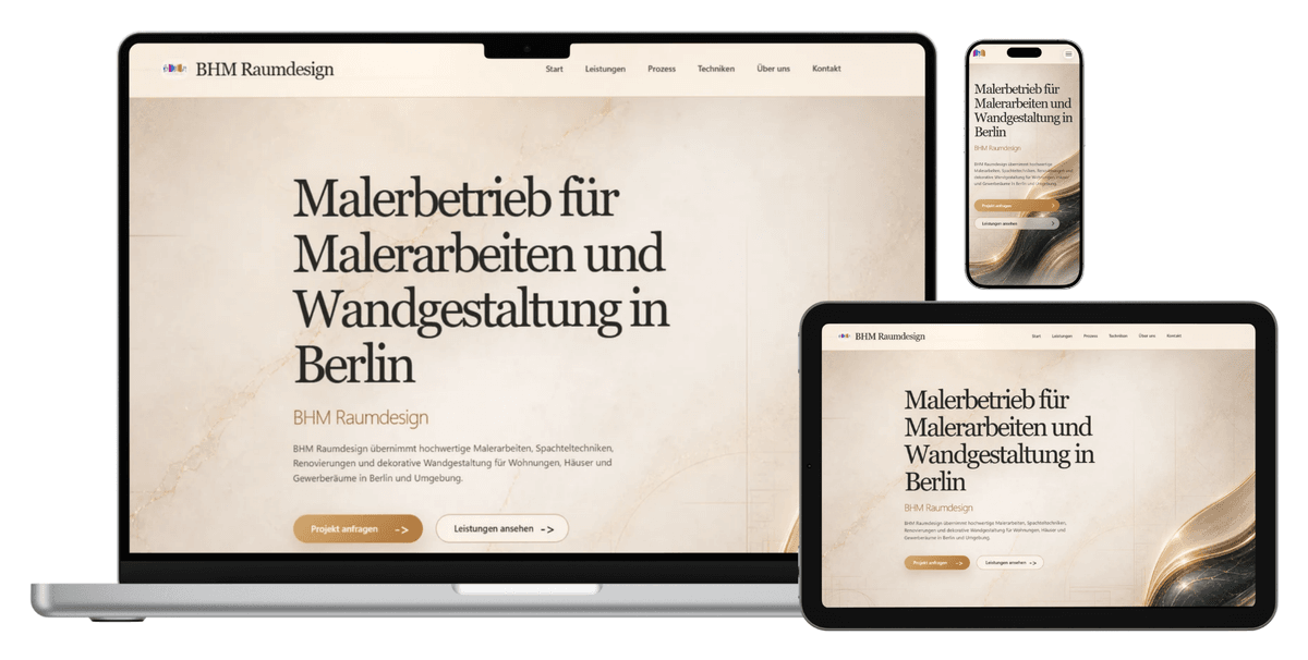 Website von BHM Raumdesign auf Laptop, Tablet und Smartphone